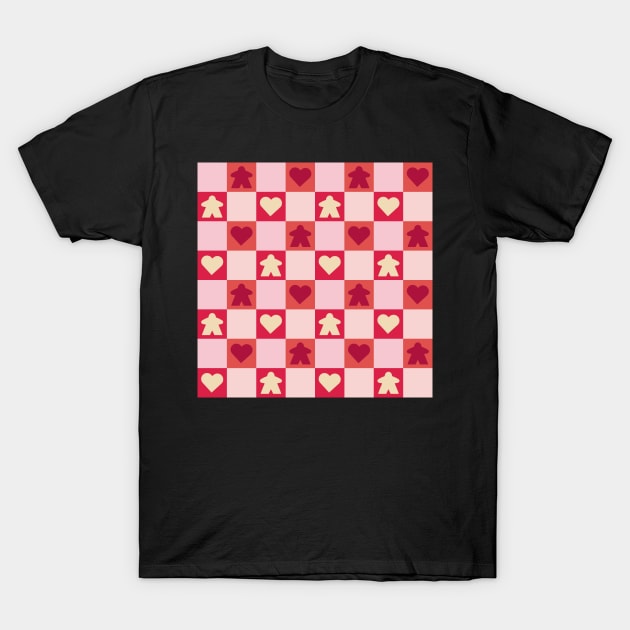 Red Valentine Meeple Gingham Check | Game Night Picnic Checkerboard T-Shirt by gloobella